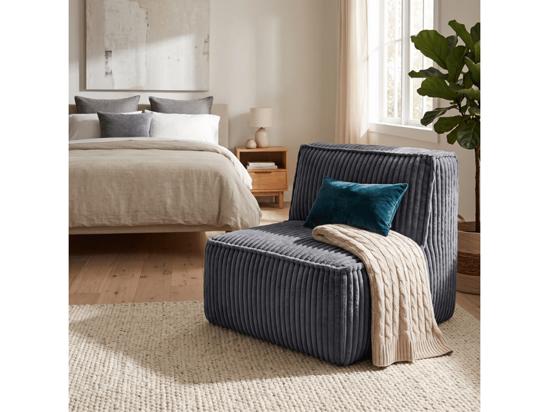 Module central déhoussable pour canapé modulable velours côtelé 90x82 cm gris foncé - Conforama B