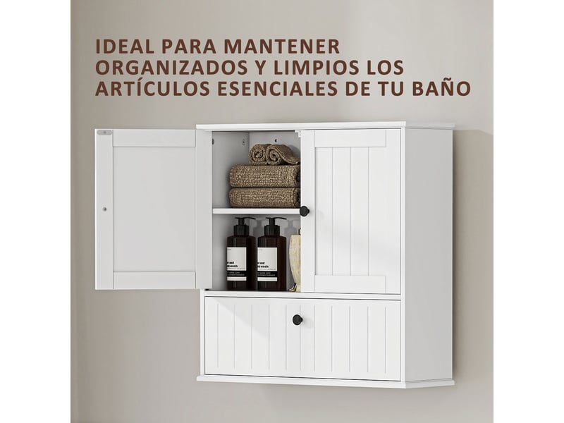  Armoire murale salle de bain blanche, étagère réglable, double porte, 60 x 19,5 x 60 cm  - Conforama R