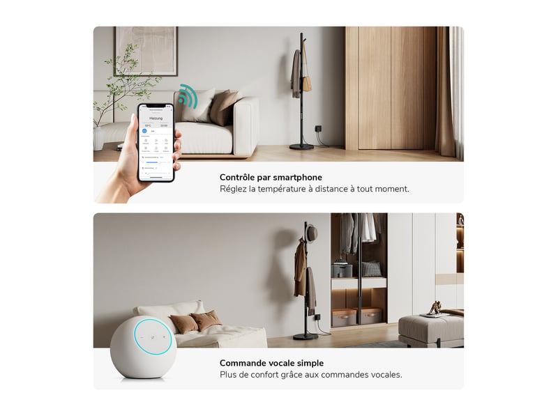  Emke sèche-serviettes électrique sur pied 150 x 32 x 32 cm, 100 w, wi-fi, alexa, noir mat, 6 modes  - Conforama C