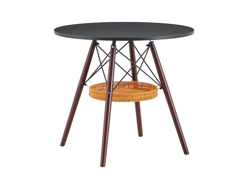 Table à manger ronde 80 cm noire et noyer, panier de rangement suspendu - Conforama A
