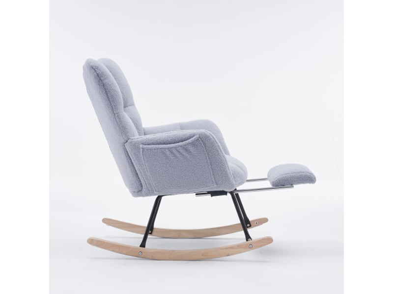 Fauteuil à bascule,fauteuil convertible en tissu teddy avec poche latérale et repose-pieds extractible,70x123x98,5,gris fauteuil à bascule gris - Conforama D