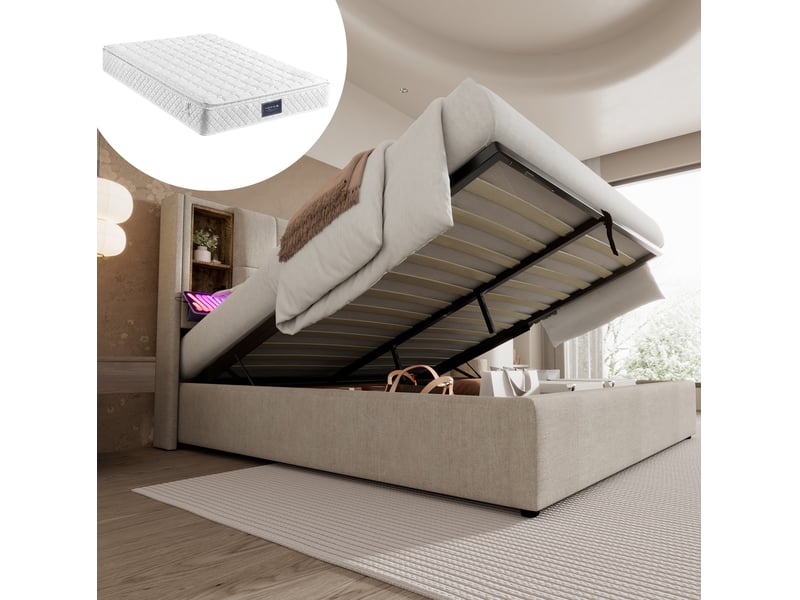  Lit coffre 160x200 avec chargement sans fil, usb-c et rangement cravdom  - Conforama B