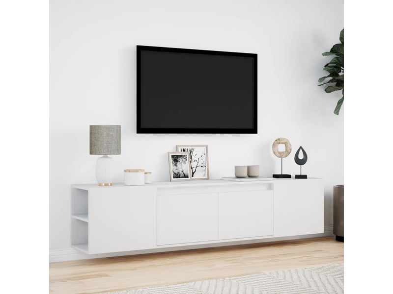 Meuble tv - banc tv - meuble de rangement mural avec led blanc 180x31x39,5 cm - Conforama D