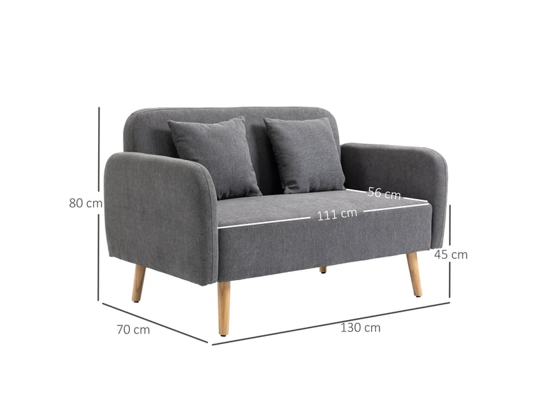 Canapé 2 places 130x70x80 cm – gris – 2 coussins et repose-pieds réglables, revêtement polyester aspect velours - Conforama C