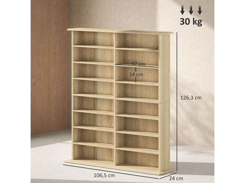  Rangements pour cd et dvd avec 16 compartiments et 12 étagères réglables capacité max. 720 cd396 dvd et blu-ray naturel  - Conforama D