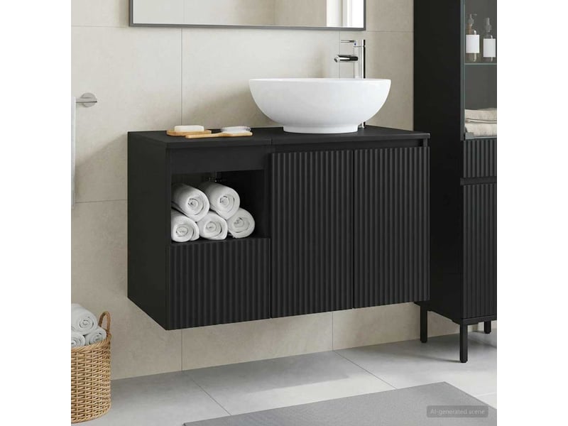  Ensemble de mobilier de salle de bain 2 pc noir cf64178  - Conforama B