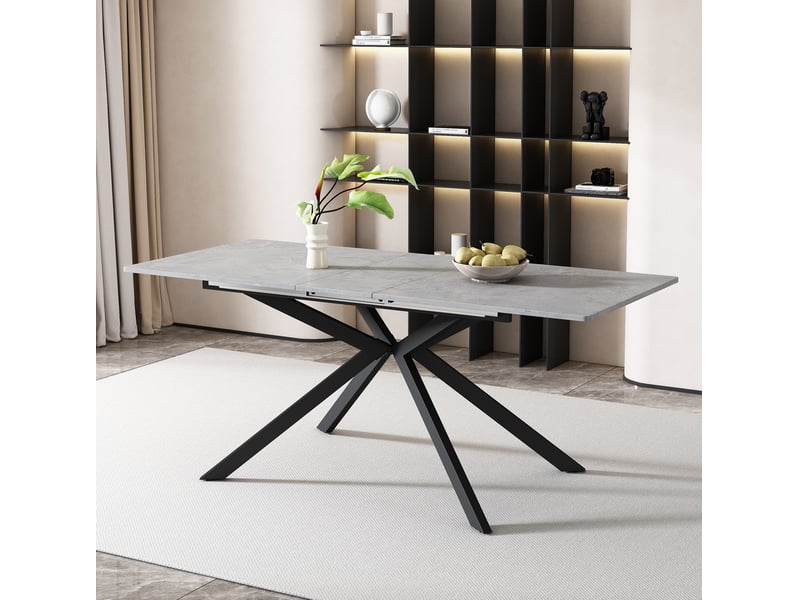  Table de salle à manger extensible avec plateau rectangulaire et piètement croisé, style moderne, en mdf, noir et gris  - Conforama D