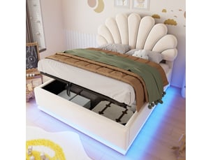 Lit coffre 140x200 cm <strong>WISHDOR</strong> <strong></strong> coloris beige