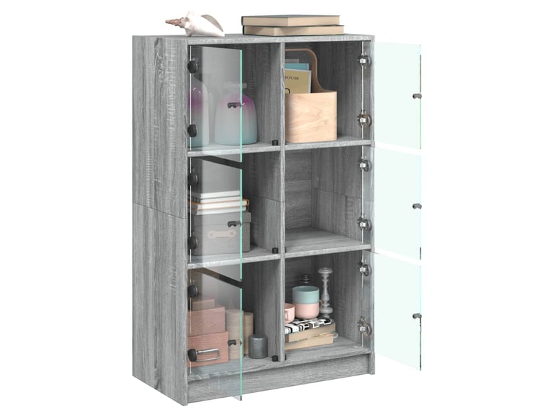  Buffet haut, buffet de rangement avec portes gris sonoma 68x37x109cm bois ingénierie  - Conforama D
