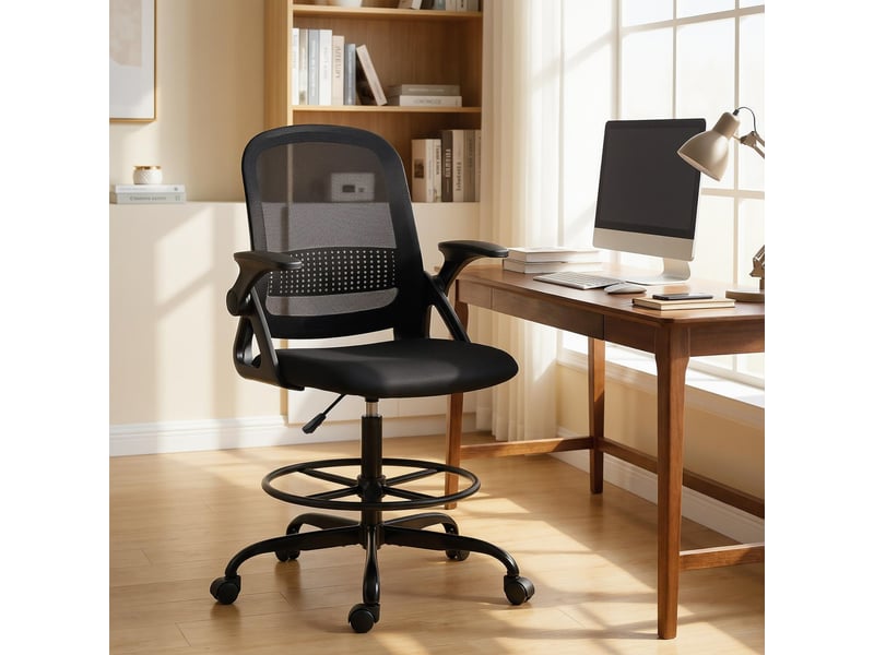  Chaise de bureau en maille chaise d'ordinateur avec accoudoirs rabattables hauteur réglable repose-pieds noir  - Conforama D