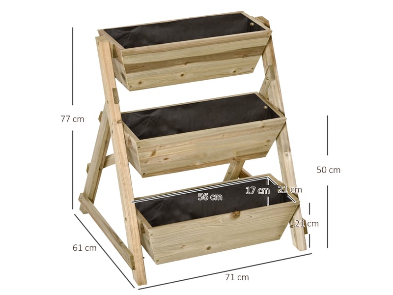  Jardinière enfente à 3 niveaux 71x61x77 cm – naturel – 3 bacs drainants avec feutre de protection  - Conforama C