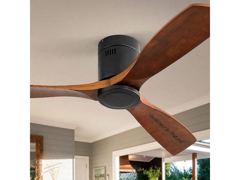 Ventilateur de plafond 132 cm bois sans lumière, moteur dc silencieux, réversible, télécommande 6 vitesses - Conforama B