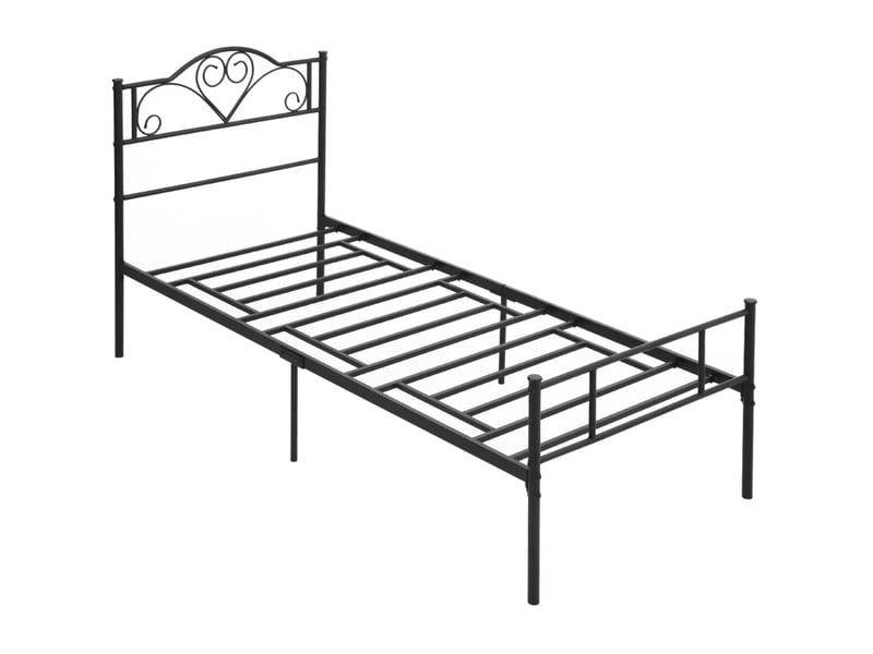 Lit simple 90x200 cm, en acier, avec sommier à lattes, tête et pied de lit, noir  - Conforama A