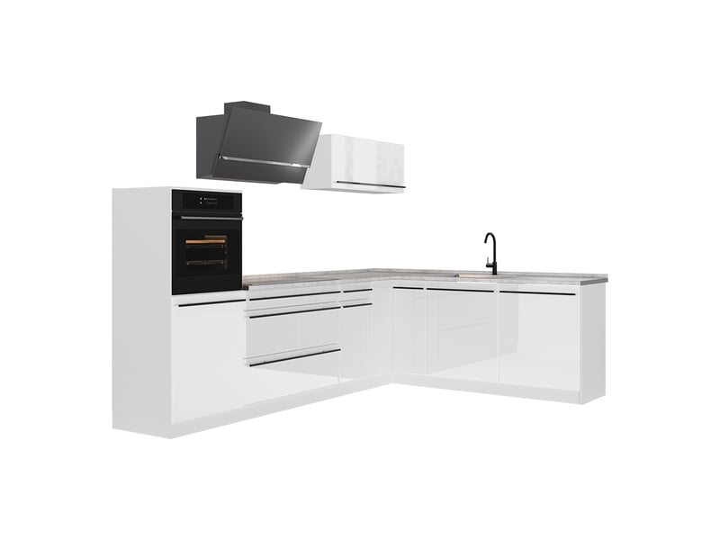  Vicco cuisine en angle, blanc haute brillanceblanc, 287 x cm plan de travail marbre  - Conforama A