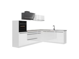 Vicco cuisine en angle, blanc haute brillanceblanc, 287 x cm plan de travail marbre