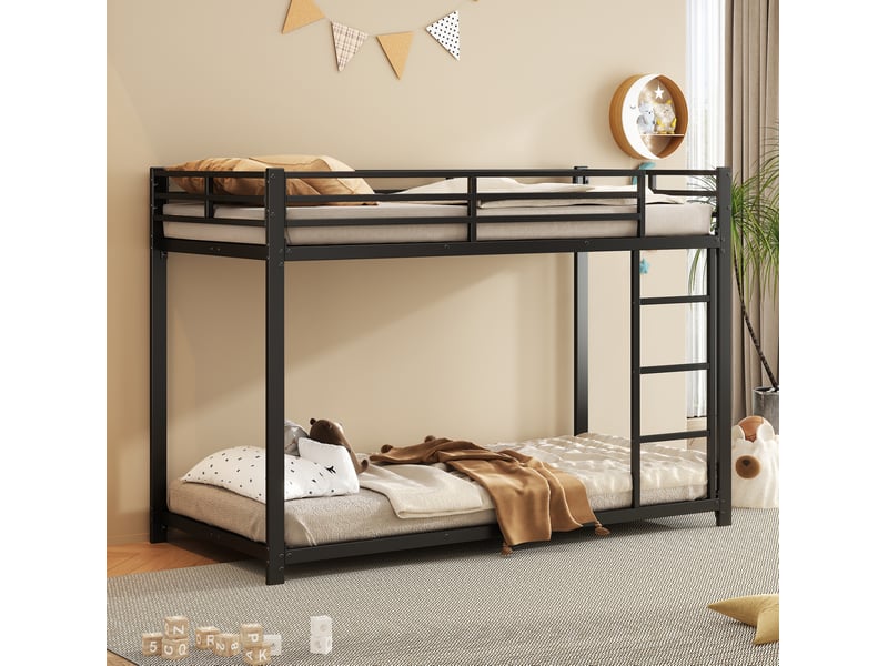  Lit superposé enfant 90 x 200 cm en métal noir  - Conforama C