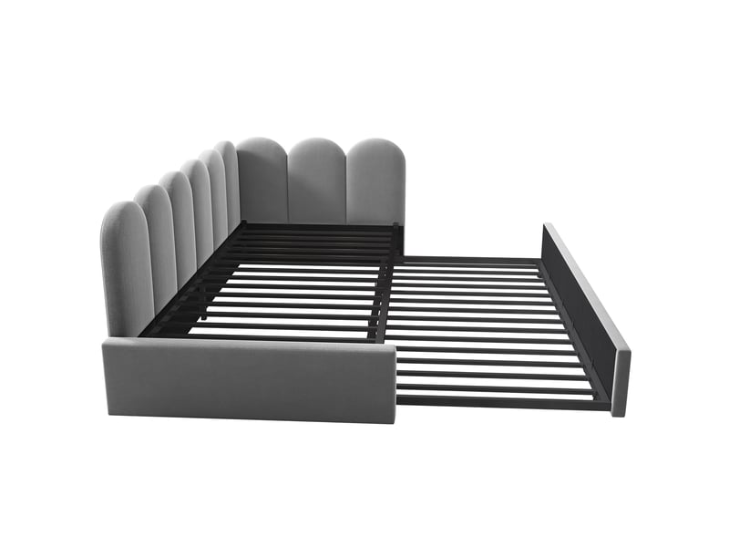  Lit gigogne gris avec sommier à lattes, lit principal 90x200 cm et lit secondaire 90x190 cm  - Conforama D