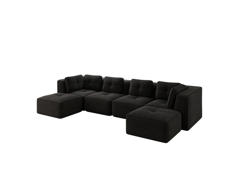  Canapé d’angle modulaire noir 4 places, canapé en u avec méridienne, assise profonde, mousse haute densité et velours côtelé  - Conforama E