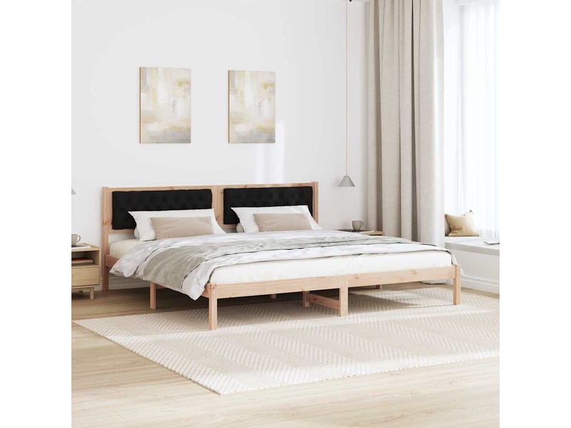  Lit double- lit adulte -  cadre de lit avec tête de lit noir 200 x 200 cm pin massif  - Conforama C