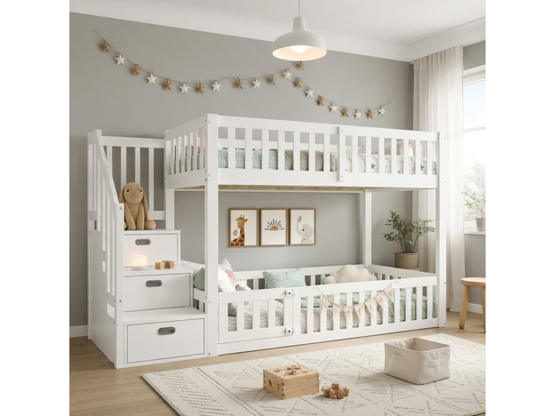 Lit superposé en mdf et pin blanc 90x200 cm  - Conforama B