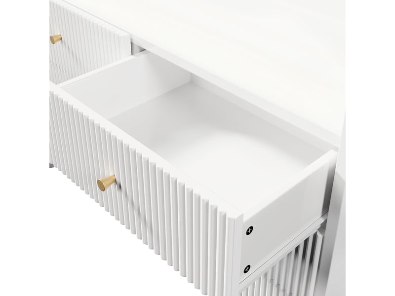  Commode à 6 tiroirs avec éclairage led, design à rainures ondulées, pour salon et chambre, 120 x 40 x 75 cm, blanc  - Conforama E