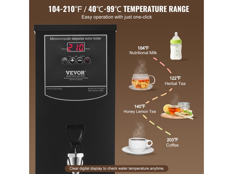 Vevor distributeur d'eau chaude commercial fontaine à eau sur réseau 15 l café - Conforama C