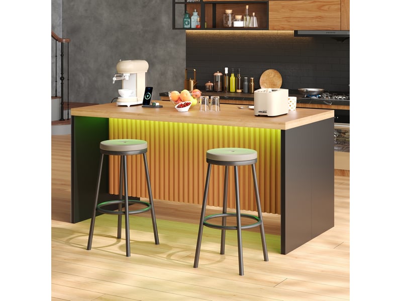  Table de bar 155x80x90 cm avec led et prises usb, décor bois et noir  - Conforama B