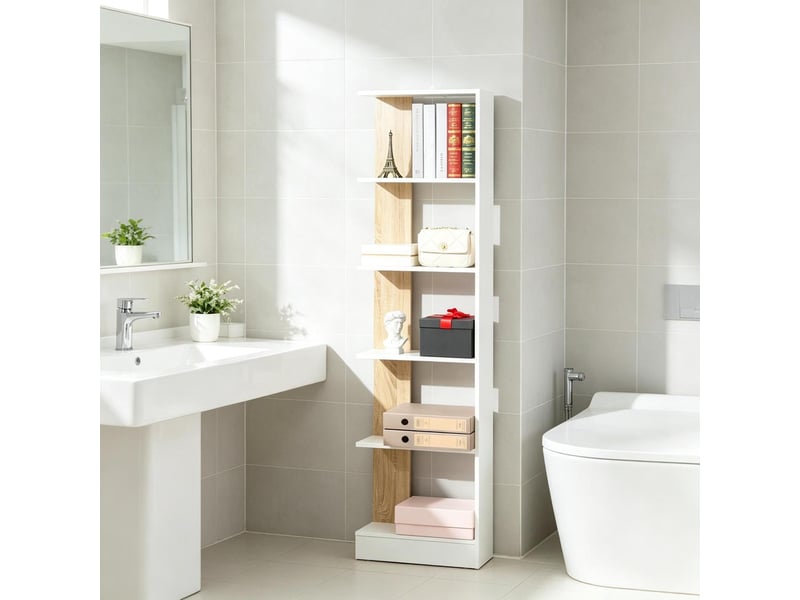  Bibliothèque 5 compartiments ouverts coloris chêne et blanc 45 x 21 x 170 cm T5828P542334 - Conforama D