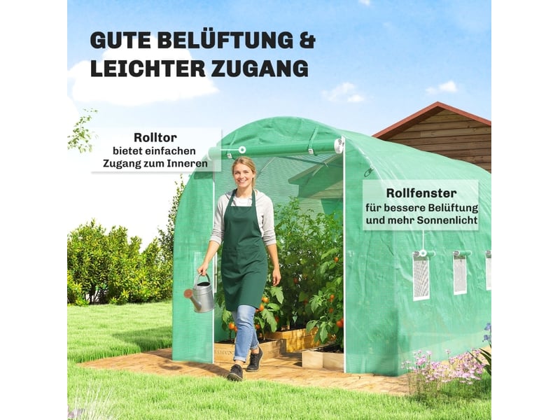  Housse de serre 400 x 200 x 200 cm – verte – polyéthylène étanche, anti-uv et résistante avec porte et 8 fenêtres  - Conforama E