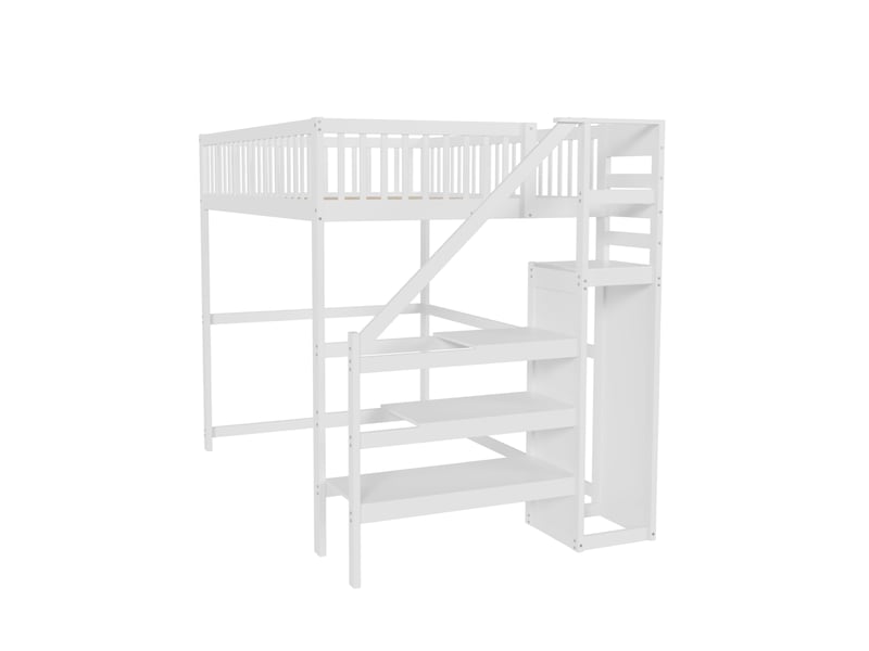 Lit mezzanine enfant 140x200 cm – blanc – escalier avec rangement et espace sous le lit – sans matelas - Conforama E