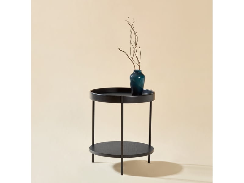  Table d’appoint ronde à 2 plateaux 44x44x48 cm noire en bois et mdf  - Conforama B