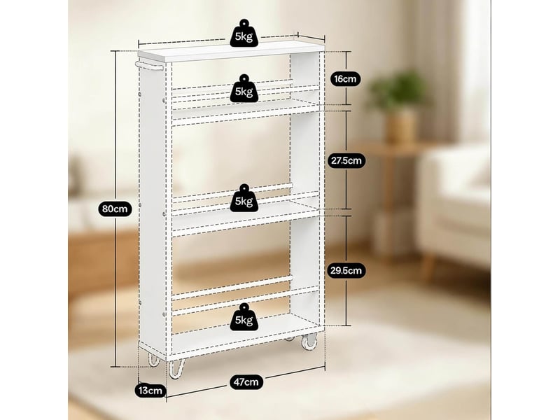  Chariot de cuisine 13x47x80 cm à roulettes bois métal blanc  - Conforama E