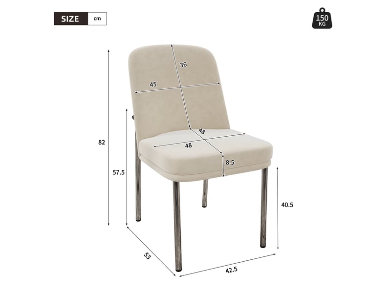  Lot de 6 chaises de salle à manger 42,5x53x82 cm – beige – velours et structure métallique chromée  - Conforama C