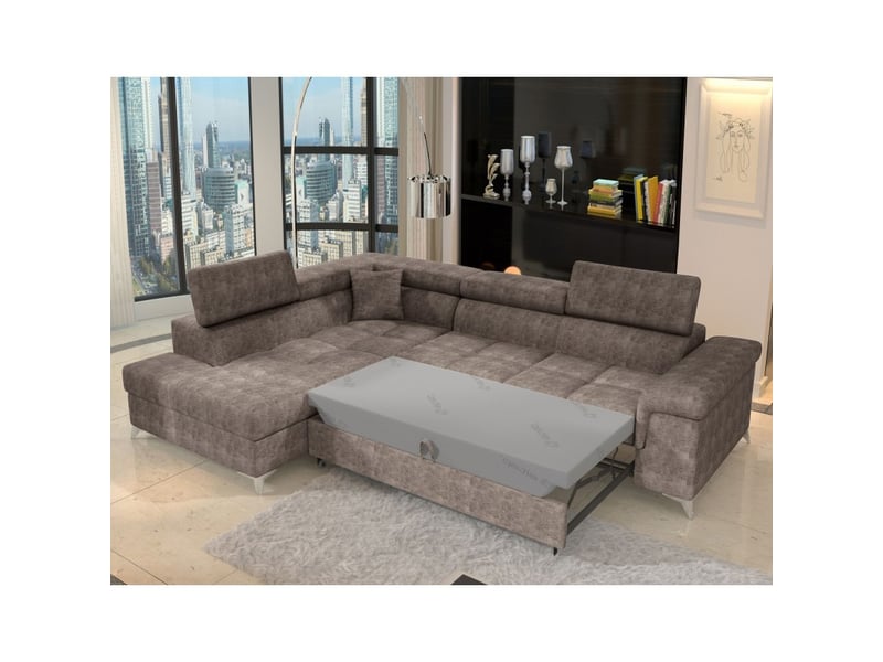  Canapé d'angle convertible palazzo 4 places marron – angle gauche avec coffre  - Conforama B