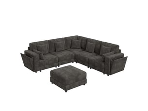 Canapé d’angle modulable canapé nuage 6 places 215x215x82 cm en ul avec usb-c, porte-gobelets, rangement, 7 coussins, chenille gris