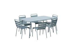 Ensemble table de jardin + 6 chaises en métal bleu gris - baca