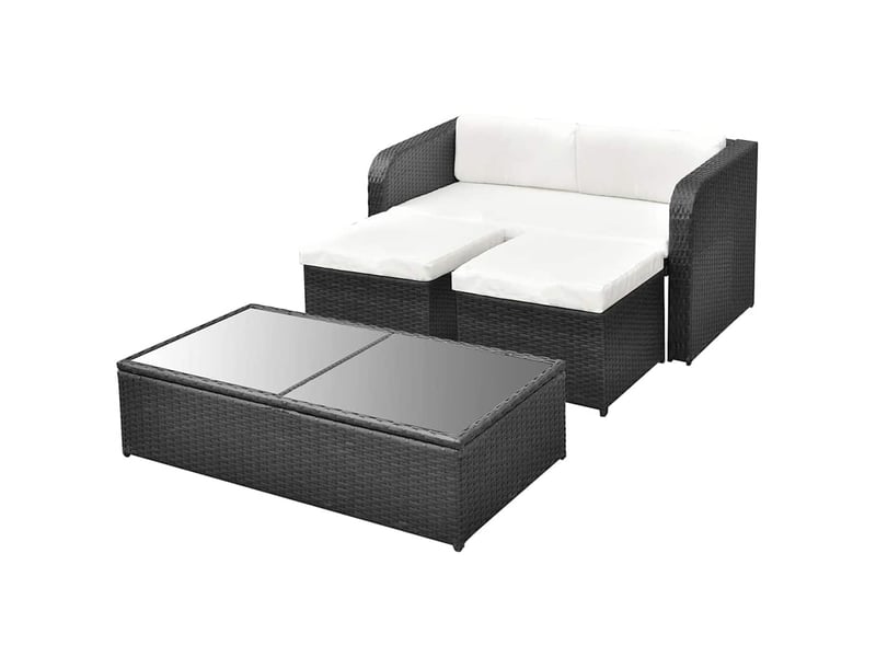  Ensemble de mobilier d'extérieur, salon de jardin 4 pcs avec coussins résine tressée noir shl9205  - Conforama D