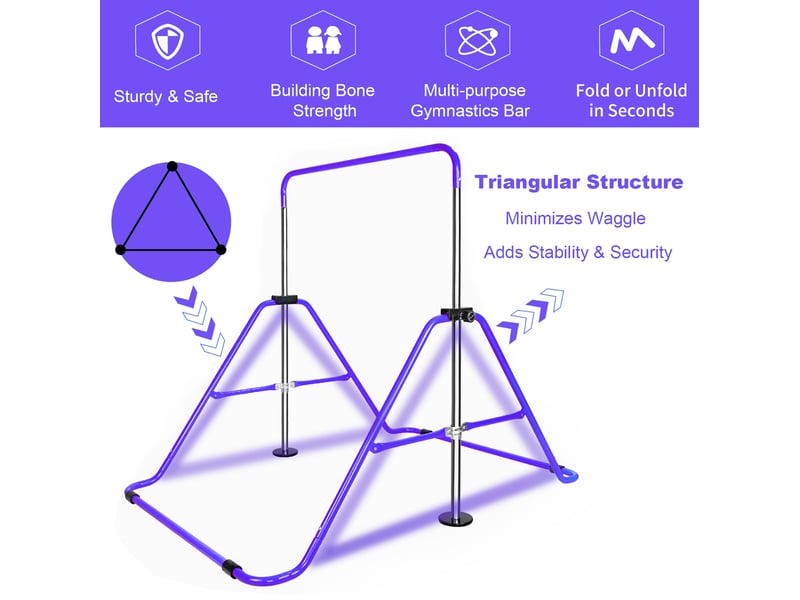  Barre de gymnastique enfant 99,06 x 144,78 x 129,54 cm violette en fer, hauteur réglable avec anneaux  - Conforama D