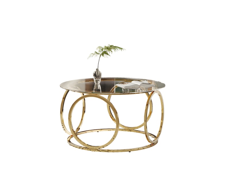 Table basse ronde 80x80x45 cm en verre trempé et métal chromé doré  - Conforama A