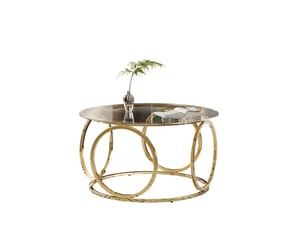 Table basse ronde 80x80x45 cm en verre trempé et métal chromé doré