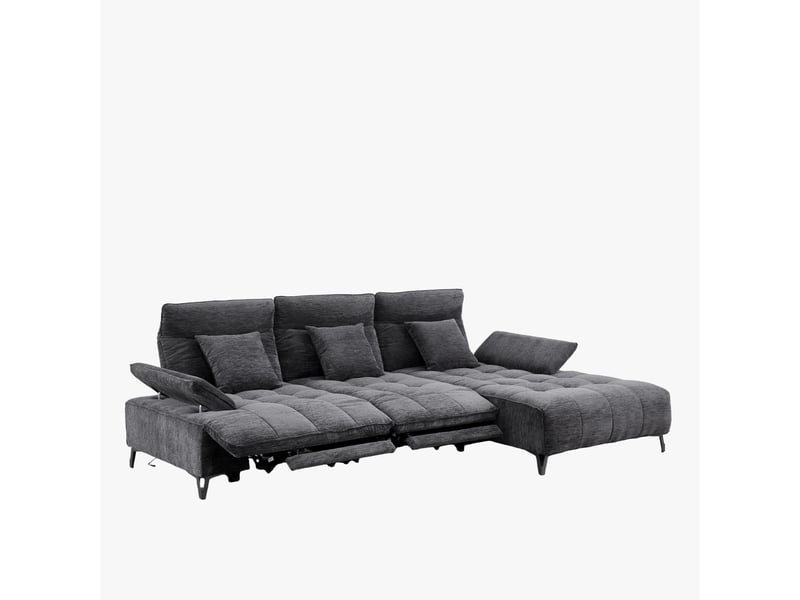 Canapé d'angle relax électrique en tissu matelassé noir - angle droit - Conforama B