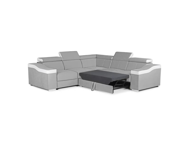  Lucky mini - canapé d’angle convertible réversible en velours gris clair et simili cuir blanc LUCKY-MINI-GRICLR-BLA - Conforama B
