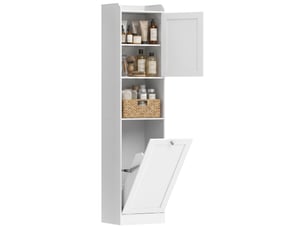 Armoire de salle de bain haute avec panier à linge, compartiments ouverts et étagères réglables, 40 x 30 x 170 cm, blanche