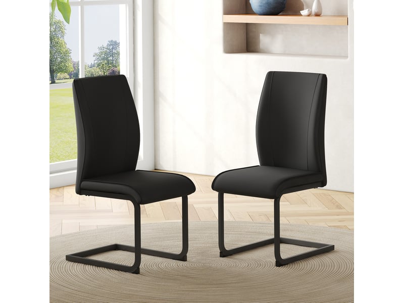  Chaise de salle à manger 44,5×44×99cm, revêtement pu et structure métallique, style moderne, dossier 50 cm, design ergonomique, finition noire  - Conforama B