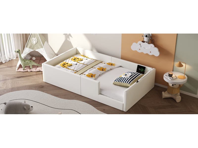  Lit simple rembourré 90x200 cm, lit simple rembourré, cadre de lit adulte, lit 1 personne, blanc  - Conforama W