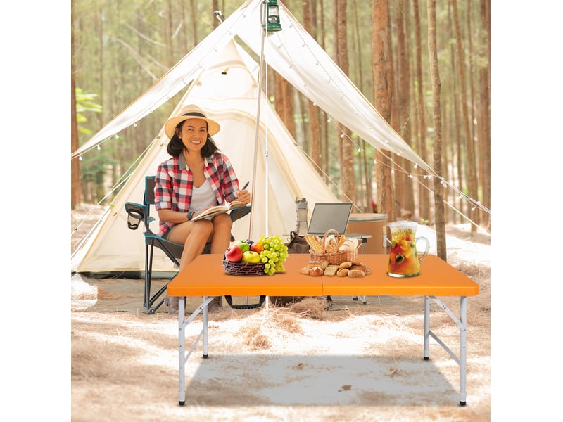  Table pliante portable 125x61 cm – orange – hauteur réglable 58-74 cm, pliage compact avec poignée intégrée  - Conforama B