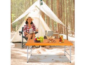 Table pliante portable 125x61 cm – orange – hauteur réglable 58-74 cm, pliage compact avec poignée intégrée
