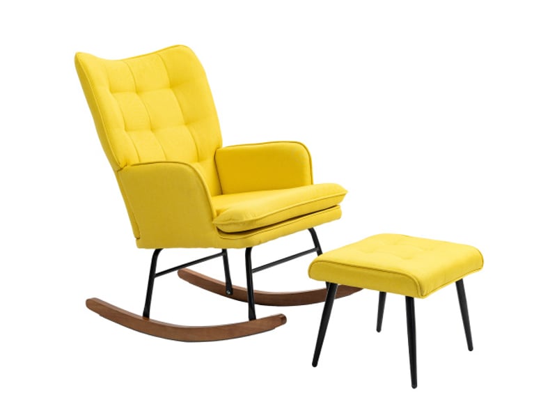  Fauteuil à bascule beige aspect lin avec repose-pieds, accoudoirs, charge 130 kg, relax  - Conforama A