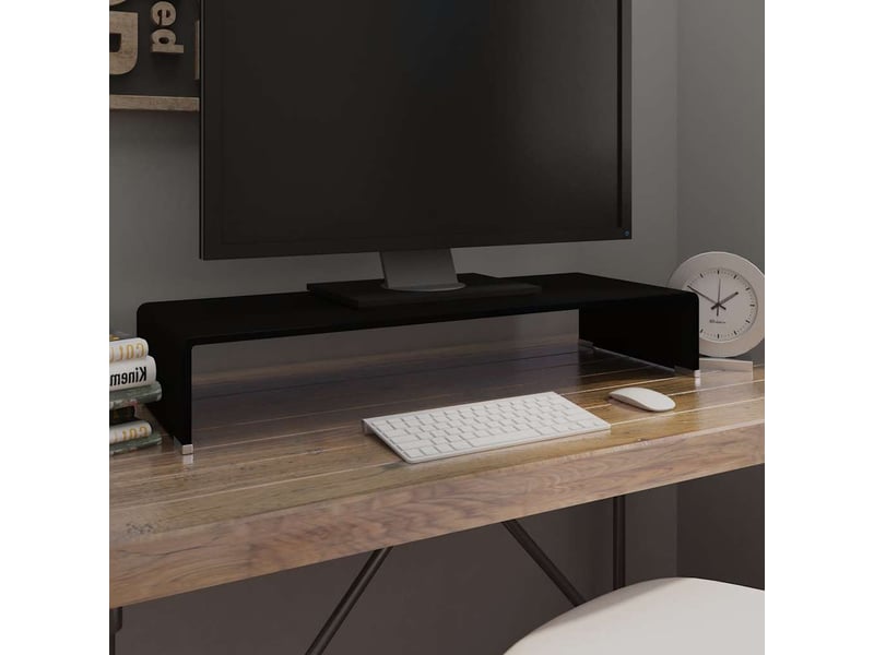  Meuble tv - banc tv - meuble de rangementsupport pour moniteur 80x30x13 cm verre noir  - Conforama B