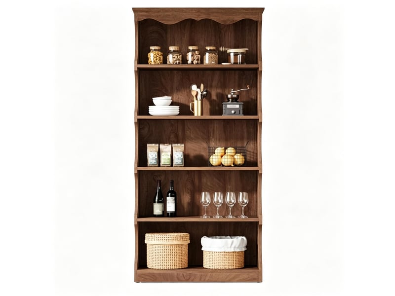  Bibliothèque étagère marron foncé en mdf, 5 niveaux ouverts, design courbé, 80 x 30 x 178 cm pour salon et bureau  - Conforama A